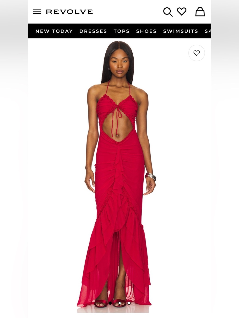 🌹🌹NWT H:hours Red Ruffled Cutout Detail Halter Maxi Dress XXS- never worn!🌹🌹 - Picture 2 of 10